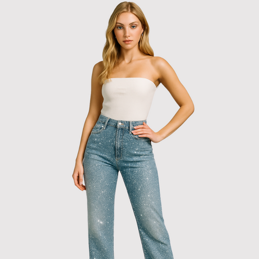Silver Diamanté Wide Leg Jeans